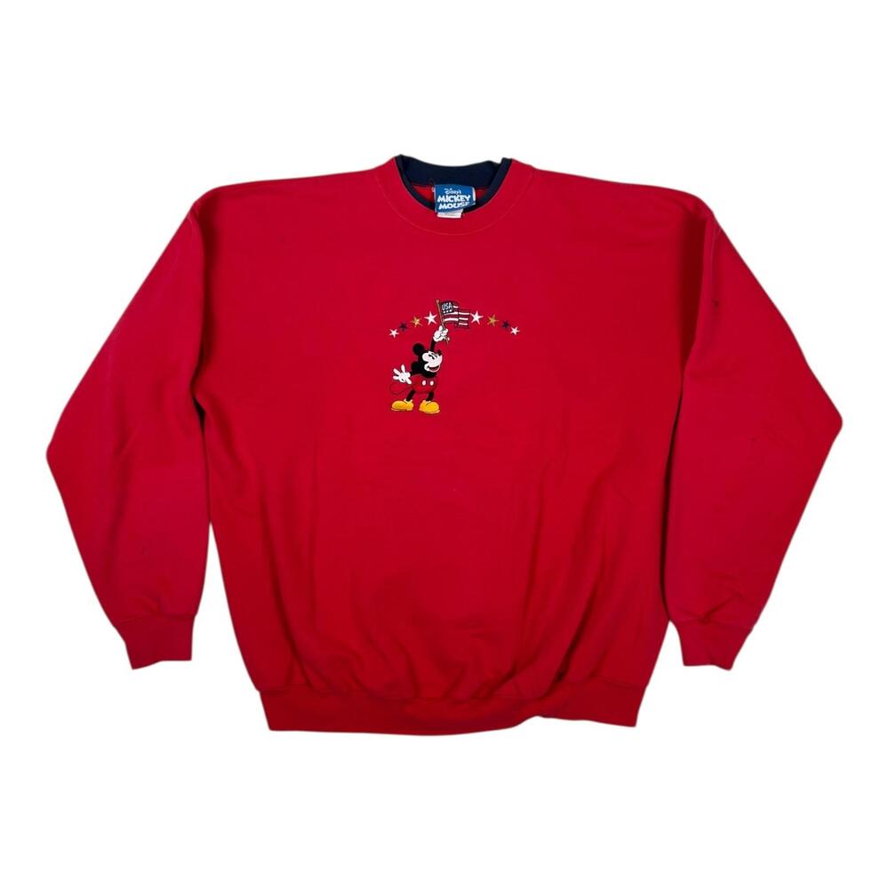 Vintage Disney Mickey Mouse Sweatshirt Mens XL Red Flag Patriotic Embroidered